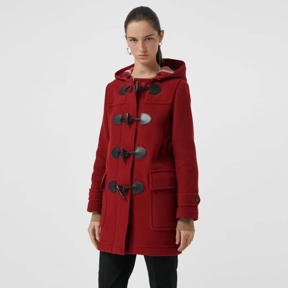 BURBERRY Mersey Rust Red Duffle Coat with Buffalo Horn Toggles SIZE UK10 US8